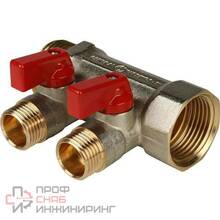 Коллектор Stout распр. с шар. кранами с красными ручками 1"х1/2" 2 вых.