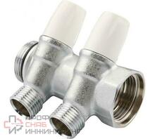 Коллектор Tiemme НВ 1' 2х3/4'EK Н 50мм хромир. с вентилями