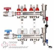 Коллектор Gappo регулируемый с расходомерами из латуни 8-вых. x1"x3/4" 2 шаровых крана с термометром, 2 воздухоотводчика, 2 сливных крана, 2 кронштейна