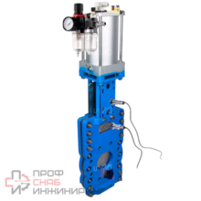 Задвижка шиберная со сквозным ножом DN.ru GVKRT3431N-2W-Fb-2P Ду200 Ру10 межфланцевая, корпус - углерод.сталь WCB, шибер - нерж.сталь 304, уплотнение - NBR, с пневмоприводом, пн/распределителем 4V210-08 24В, индукцион.датчиками LJ12A3-4-J/EZ и БПВ...