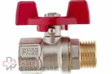 Кран шаровой РосТурПласт ручка бабочка латунь внутренняя/наружная резьба 1/2" PN25 никель