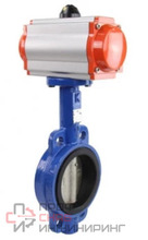 Затвор дисковый поворотный DN.ru WBV1413E-2W-Fb-H Ду100 Ру16, корпус - чугун GGG50, диск - чугун GGG40, уплотнение - EPDM, с пневмоприводом DN.ru PA-SA-130 с возвратными пружинами
