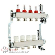 Коллекторная группа AQUALINK из нержавеющей стали 1"х5 выхода евроконус 3/4" с расходометром, сливным краном, автоматическим воздухоотводчиком