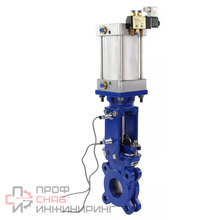 Задвижка шиберная DN.ru GVKR1331M-1W-Fb-2P Ду250 Ру10 межфланцевая, шпиндель - выдвижной, корпус - чугун GGG40, уплотнение - металл, с пневмоприводом, WENZ, индукц.датчиками LJ12A3-4-J/EZ 220В