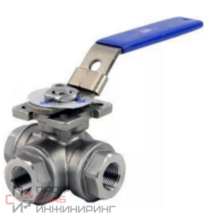 Кран шаровой DN.ru BV3232 (4pc) SP-3WT-T-ISO-H Ду15 Ру63, трехходовой T-тип стандартнопроходной, резьбовой, материал корпуса - нержавеющая сталь SS316 с ISO фланцем и рукояткой, 9х9, F03/F04
