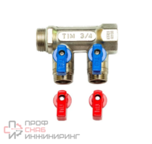 Коллектор запорный 3/4" х 1/2ш 4 - отв TIM (шаров.кран, под конус, никель)