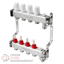 Коллекторная группа ProAqua 7 выходов 1"-3/4"х18 с расход.евроконус (2загл, 2возд, 2сл.крана,2кронш.) нерж.
