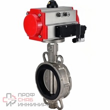 Затвор дисковый поворотный DN.ru WBV3232N-2W-Fb-H Ду150 Ру16, корпус - нержавеющая сталь 316L, диск - нержавеющая сталь 316L, уплотнение - NBR, с пневмоприводом DN.ru PA-DA-130 и пневмораспределителем 4M310-08 220В