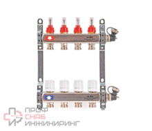 Коллекторная группа Uni-fitt 1" х 4 выхода 3/4" с расходомерами и термостатическими вентилями, нерж. сталь