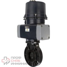 Затвор дисковый поворотный DN.ru WBV4242E-2W-Fb-ISO Дн150 Ру10 межфланцевый, корпус - НПВХ, диск - НПВХ, уплотнение - EPDM, с электроприводом DN.ru QTSA-N-005EM-O0-220VAC с пружинным возвратом