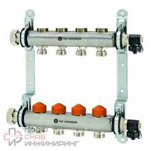 Коллектор распределительный с регуляторами расхода Heimeier Dynatec Eclipse , вход - 1', выходы - G 3/4', 2 контура, Tmax = 90