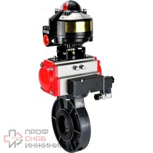 Затвор дисковый поворотный DN.ru WBV4242E-2W-Fb-ISO Дн150 Ру10 межфланцевый, корпус - НПВХ, диск - НПВХ, уплотнение - EPDM, с пневмоприводом PA-DA-065, пневмораспределителем 4M310-08 24В и БКВ APL-510N EX
