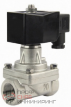 Клапан электромагнитный DN.ru VS731-PT-NC-24VAC 1 1/4" Ду32 Ру10 прямого действия двухходовой, корпус - сталь нержавеющая 304, присоединение - внутренняя резьба, уплотнение - PTFE, нормально-закрытый, катушка - 24В AC
