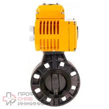 Затвор дисковый поворотный DN.ru WBV4242E-2W-Fb-ISO Дн150 Ру10 межфланцевый, корпус - НПВХ, диск - НПВХ, уплотнение - EPDM, с электроприводом DN.ru QT-N-005EM-O1-380VAC-У1