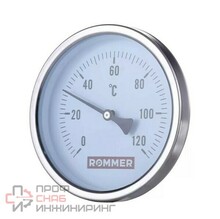 Термометр ROMMER биметаллический с погружной гильзой (75 мм)  80 мм, 0...120, 1/2