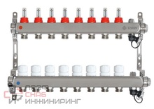Коллекторная группа 1"х3/4" 8 вых с расходомерами TAEN (с руч.возд. и слив.краном, нерж.сталь)