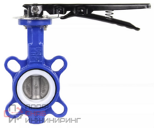 Затвор дисковый поворотный DN.ru WBV3432P-2W-Fb-H Ду40 Ру16 межфланцевый, корпус - углеродистая сталь WCB, диск - нержавеющая сталь 316L, уплотнение - PTFE, с рукояткой, квадрат 9х9, F05