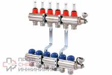 Колл.группа 1" х 6 вых 3/4" с расходомерами и термостатическими вентилями Uni-fitt