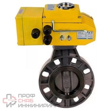 Затвор дисковый поворотный DN.ru WBV4242E-2W-Fb-ISO Дн200 Ру10 межфланцевый, корпус - НПВХ, диск - НПВХ, уплотнение - EPDM, с электроприводом DN.ru QT-N-030EM-A1-220VAC-У1 c датчиком обратной связи и входным управляющим сигналом 4-20мА