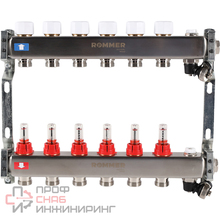Коллектор из нержавеющей стали Rommer с расходомерами с клапаном и сливом 6 выходов