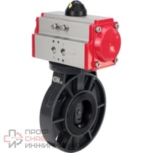 Затвор дисковый поворотный DN.ru WBV4242E-2W-Fb-ISO Дн80 Ру10 межфланцевый, корпус - НПВХ, диск - НПВХ, уплотнение - EPDM, с пневмоприводом PA-DA-052 двойного действия