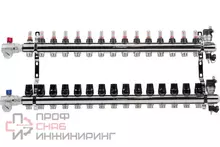 Блоки коллекторные латунные OKSELER с расходомерами и автоматическими воздухоотводчиками, шаровыми кранами с термометрами, 15 выходов