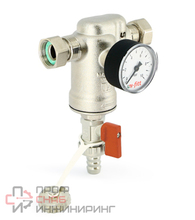 Фильтр промывной Uni-fitt ВН 1/2" х 3/4" с редукц. соед., с аксиальным манометром, 100 мкм, никелированный