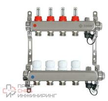 Коллекторная группа 1"х3/4" 4 вых с расходомерами TAEN (с руч.возд. и слив.краном, нерж.сталь)