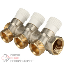 Коллектор латунный STOUT 3/4" В/Н на 3 выхода 3/4" под евроконус