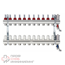 Блок коллекторный Kromwell с термостатическими клапанами и расходомерами 1" 11 выходов 3/4" "евроконус"