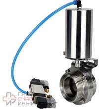 Затвор дисковый поворотный DN.ru WBV3131S-2W-T-H Ду25 Ру10 пищевая нержавеющая сталь 304, уплотнение – Silicon, резьбовой, с пневмоприводом DN.ru PA-SA-85 и пневмораспределителем DN.ru 4V320-08 220В