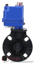 Затвор дисковый поворотный DN.ru WBV4242E-2W-Fb-ISO Дн80 Ру10 межфланцевый, корпус - НПВХ, диск - НПВХ, уплотнение - EPDM, с электроприводом DN.ru QT-N-003EM-O1-24VDC-У1 blue