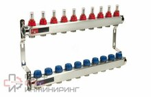 Коллекторная группа Wattson 1" х 3/4" EK на 10 контуров с расходомерами и термостатическими клапанами, нержавеющая сталь