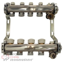 Коллекторный блок Gekon для теплого пола и радиаторного отопления 1"x3/4"EU отверстий-4, в комплекте: термостат., Gekon_Armatura