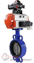Затвор дисковый поворотный DN.ru WBV3432N-2W-Fb-H Ду100 Ру16, корпус - углеродистая сталь WCB, уплотнение - NBR, с пневмоприводом DN.ru PA-DA-105, пневмораспределителем 4V320-10 220В, БКВ APL-510N EX и БПВ AFC2000