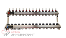 Коллектор WAAG 1"х3/4", 15 выходов, c клапанами, с расходомерами, сталь нержавеющая