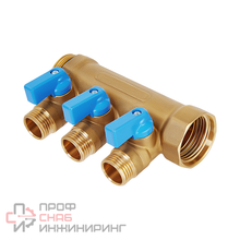 Коллектор Hoobs с шар. кранами, латунь, 1"х2х1/2"EK, синяя ручка
