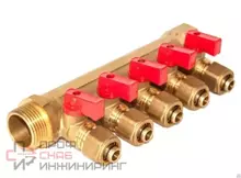 Коллектор TIM с шар. кр. 6 вых. 3/4 х 16 ц (с красными ручками)