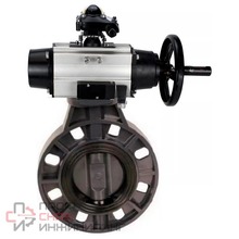 Затвор дисковый поворотный DN.ru WBV4242E-2W-Fb-ISO Дн150 Ру10 межфланцевый, корпус - НПВХ, диск - НПВХ, уплотнение - EPDM, с пневмоприводом PA-DA-105-1, пневмораспределителем 4V320-08 220В и БКВ APL-510N EX