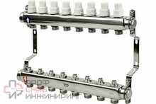 Коллекторная группа РосТурПласт с ручными регулирующими клапанами и кронштейном (евроконус 3/4") нержавеющая сталь SUS 304 1"х8 выходов RTP