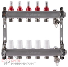 Блоки коллекторные Okseler с расходомерами, дренажным краном и краном Маевского 5 выходов, 1 x 3/4