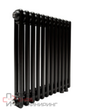 Трубчатый радиатор ТЕПЛОФОРТ трехтрубный, габаритная высота секции 375 мм (межосевое расстояние 300мм)  14 секций, боковое подключение 3/4”, цвет черный матт
