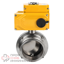 Затвор дисковый поворотный кламповый DN.ru WBV3131S-2W-C-H Ду25 Ру10 корпус - пищевая нержавеющая сталь 304, уплотнение - Silicon, с электроприводом DN.ru QT-N-005EM-A1-220VAC-У1 (4-20мА)