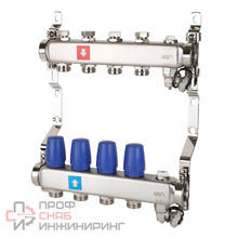 Коллектор MVI из нержавеющей стали в сборе без расходомеров, c дренажным краном и воздухоотводчиком 2 выхода MS.602.06